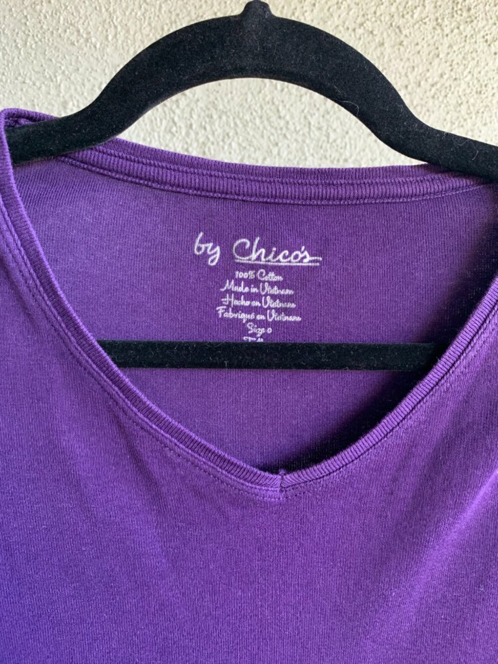 Chicos 3/4 sleeve set of 2 - 1 red & 1 purple cotton V-neck T shirts size 0